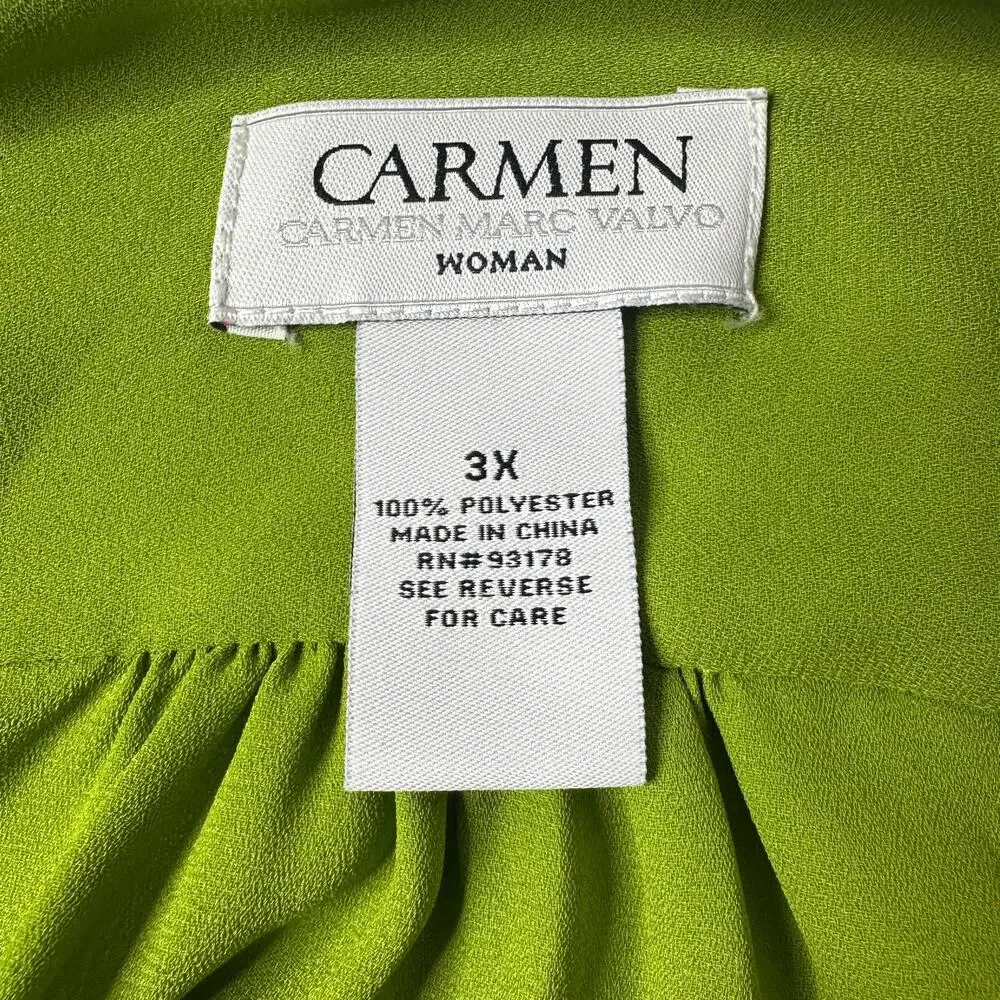 Carmen Marc Valvo Woman Green Blouse 3X Minimalist Zip Front Top - Picture 4 of 13